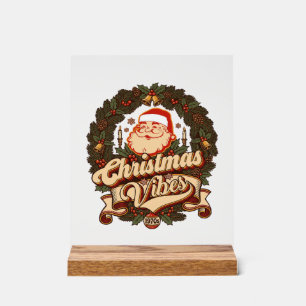 Panneau En Acrylique Ambiance de Noël Couronne de Claus de Père Noël Cl