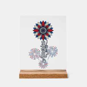 Panneau En Acrylique Amérique Patriotique Fleurs Feu d'Artifice Design 