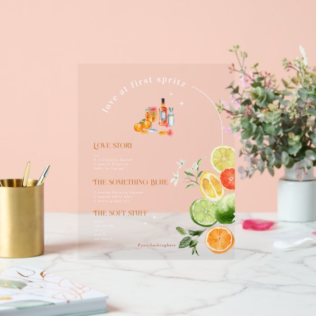 Panneau En Acrylique Amour Au Premier Spritz | Boisson signature (Mariage)