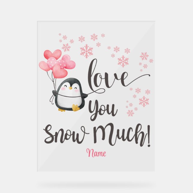 Panneau En Acrylique Amour - Cute Valentine Penguin Personnalisé (Recto)