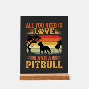 Panneau En Acrylique Amour de Pitbull Coucher de Soleil Rétro Chien