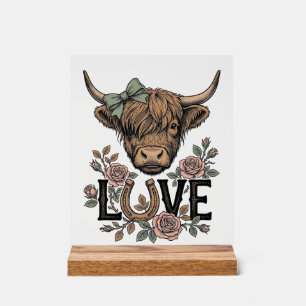 Panneau En Acrylique Amour de vache des Highlands Fleur vintage Art de