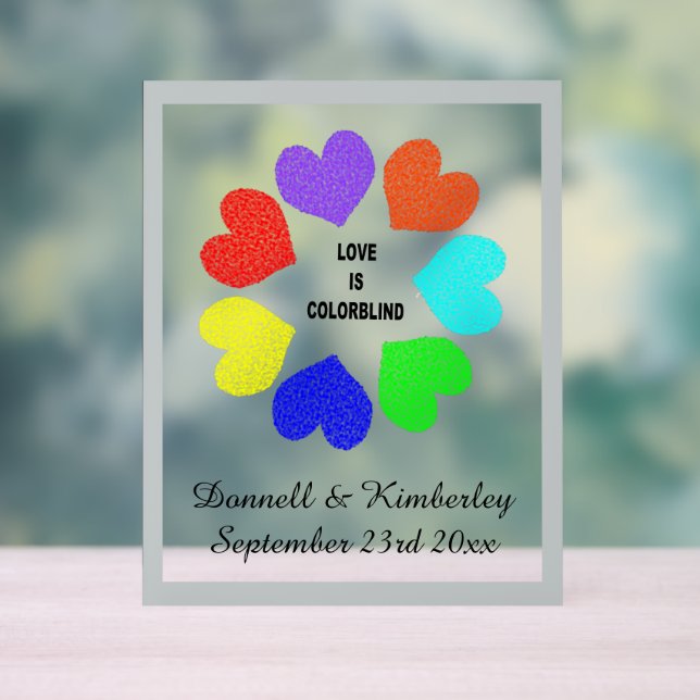Panneau En Acrylique Amour interracial Rainbow Hearts Mariage (Neutre)