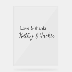 Panneau En Acrylique Amour & merci nom du couple mariage simple minimal