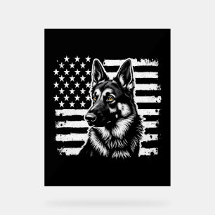 Panneau En Acrylique Amoureux du chien berger allemand Drapeau américai