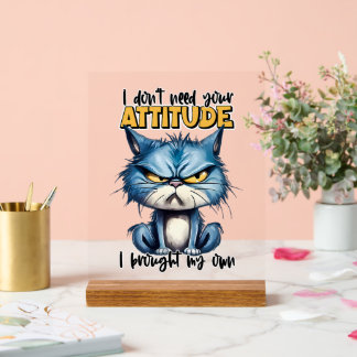 Panneau En Acrylique Amusant sarcasme attitude chat mot art