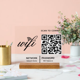 Panneau En Acrylique Analyse Wi-Fi de code QR pour connecter le blanc p
