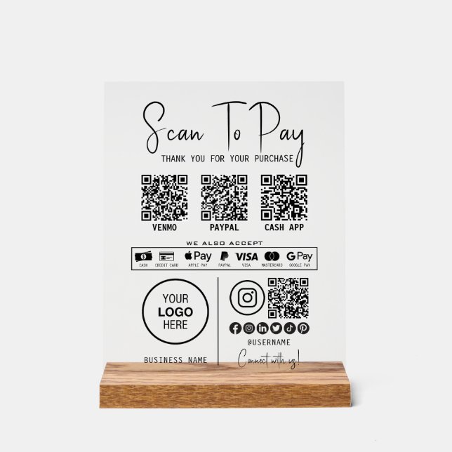 Panneau En Acrylique Analyser Pour Payer Entreprise Qr Code Paiement Mo (Recto)