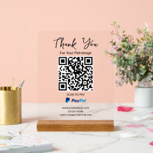 Panneau En Acrylique Analyser pour payer le code QR Paiement Paypal