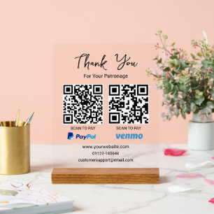 Panneau En Acrylique Analyser pour payer le code QR Venmo Paypal Paie