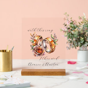 Panneau En Acrylique Anneaux et fleurs mariages