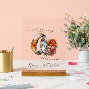 Panneau En Acrylique Anneaux et fleurs mariages