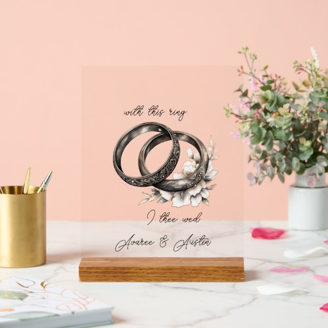 Panneau En Acrylique Anneaux et fleurs mariages (Mariage)