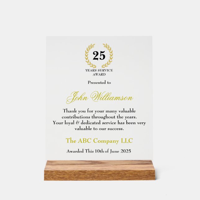 Panneau En Acrylique Années de services (Recto)