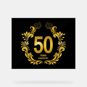 Panneau En Acrylique Anniversaire de la Parties scintillant d'or de 50 