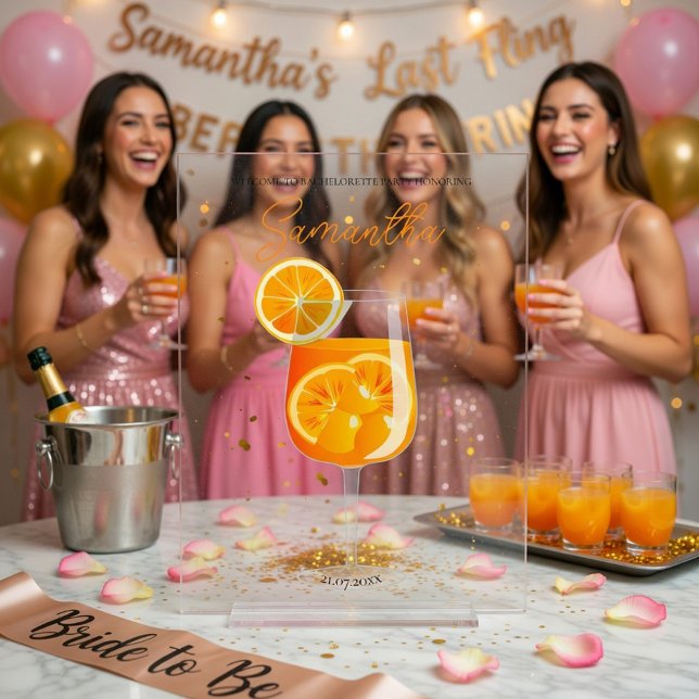 Panneau En Acrylique Aperol Spritz Fête de Bachelorette Bienvenue (Créateur téléchargé)