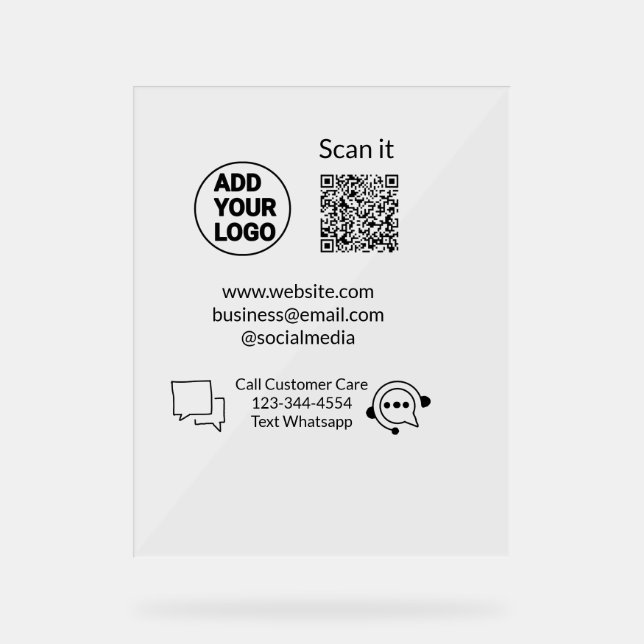Panneau En Acrylique Appeler le texte du service client whatsapp Q R co (Recto)