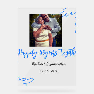 Panneau En Acrylique applaudissements à 50 ans anniversaire bleu feuill