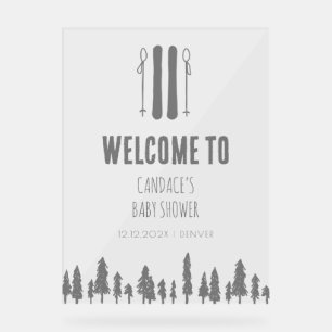 Panneau En Acrylique Apres Ski hiver Thème Baby shower d'argent Bienven