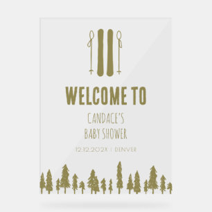 Panneau En Acrylique Apres Ski hiver Thème Baby shower rose Bienvenue