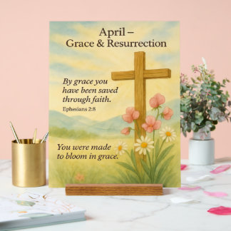 Panneau En Acrylique April Birthday Bible Verse Cross and Resurrection 