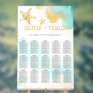 Panneau En Acrylique Aqua Gold Watercolor Beachy Starfish Wedding