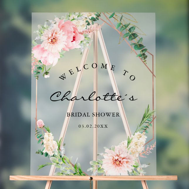 Panneau En Acrylique Aquarelle Botanique Printemps Géométrique Mariée  (Neutre)