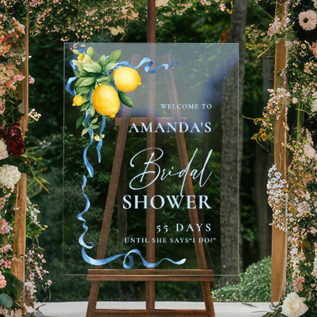 Panneau En Acrylique Aquarelle Citron bleu ruban Fête des mariées BIENV (Créateur téléchargé)