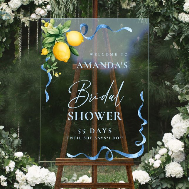 Panneau En Acrylique Aquarelle Citron bleu ruban Fête des mariées BIENV (Créateur téléchargé)