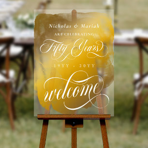 Panneau En Acrylique Aquarelle d'or 50e anniversaire Mariage Bienvenue