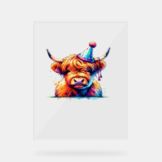 Panneau En Acrylique Aquarelle écossaise Highland Cow Anniversaire Esse (Recto)