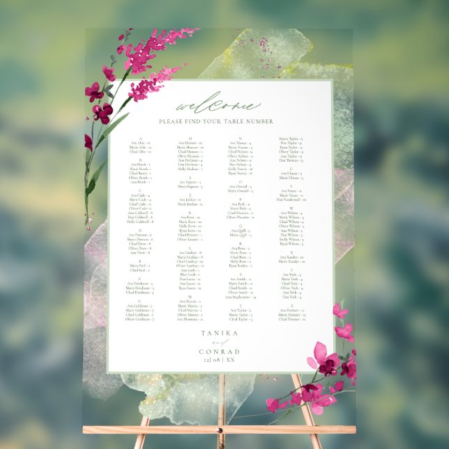 Panneau En Acrylique Aquarelle fleur sauvage Mariage Bienvenue Fchsia I (Neutre)