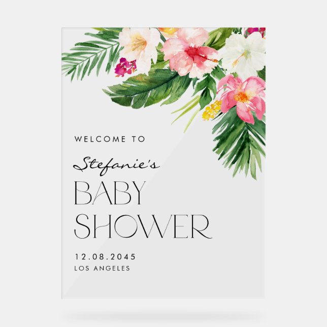 Panneau En Acrylique Aquarelle Fleurs tropicales Baby shower d'été (Recto)