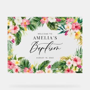 Panneau En Acrylique Aquarelle Fleurs tropicales Cadre Baptême