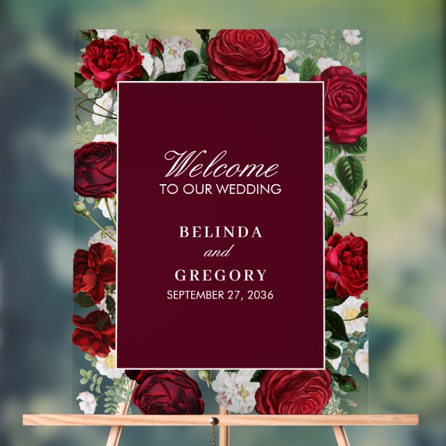 Panneau En Acrylique Aquarelle florale bourguignonne moderne Mariage él (Neutre)