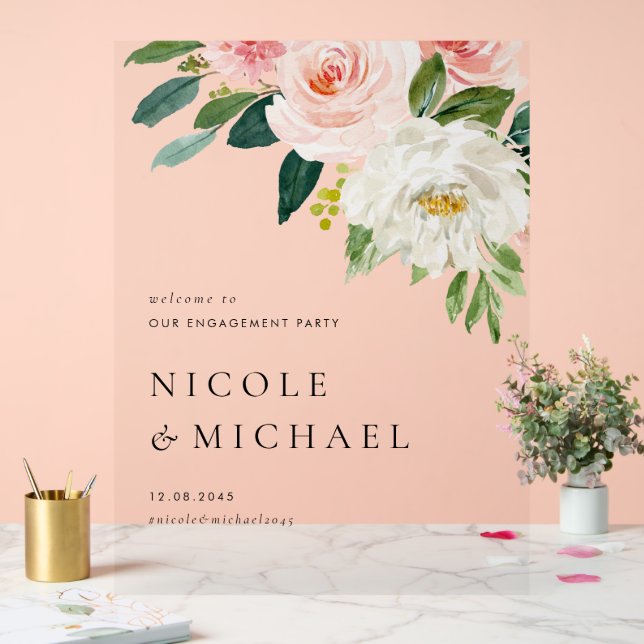 Panneau En Acrylique Aquarelle Jolie Fleurs de Jardin (Mariage)