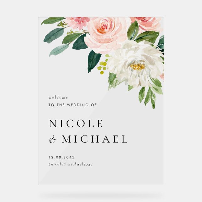 Panneau En Acrylique Aquarelle Jolie Fleurs Jardin Accueil Mariage (Recto)