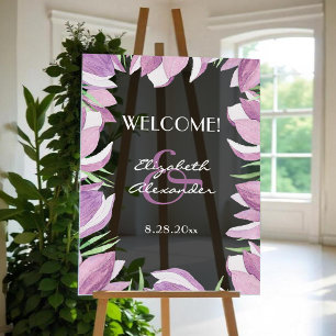 Panneau En Acrylique Aquarelle Magnolia Floral Mariage Bienvenue