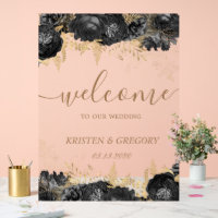 Aquarelle or noir Rose Mariage Bienvenue