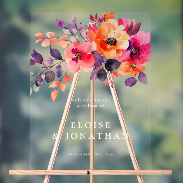 Panneau En Acrylique Aquarelle rose brillant rose orange Accueil Floral (Neutre)