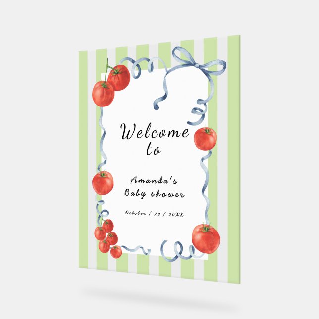Panneau En Acrylique Aquarelle Tomate Bienvenue au Baby shower (Angle)