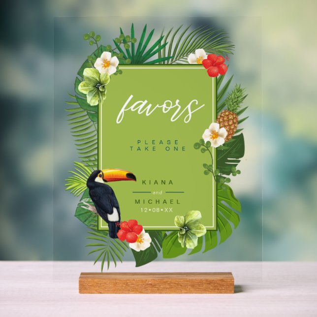 Panneau En Acrylique Aquarelle Tropical avec Toucan Favors Green ID577 (Neutre)