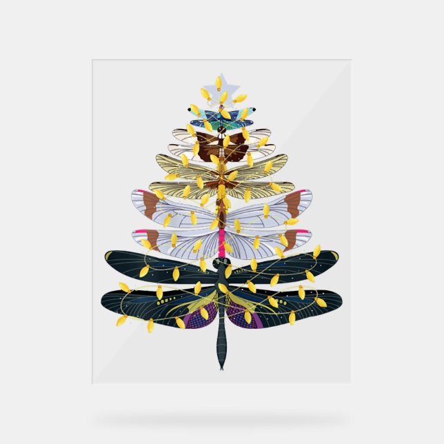 Panneau En Acrylique Arbre de Noël des libellules (Recto)