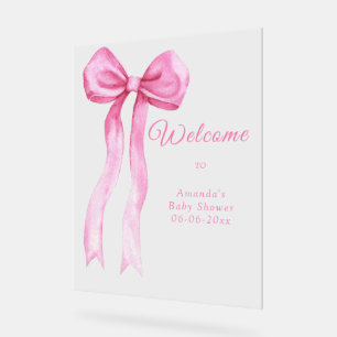Panneau En Acrylique Arc en ruban rose - bienvenue à la baby shower