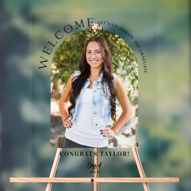 Panneau En Acrylique Arc moderne Photo Graduation Party Bienvenue (Neutre)