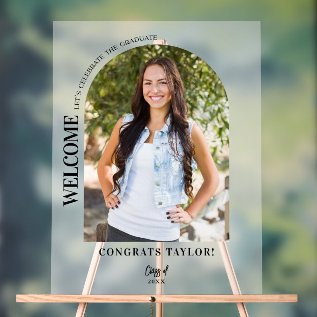 Panneau En Acrylique Arc moderne Photo Graduation Party Welcome Frosted (Neutre)