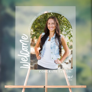 Panneau En Acrylique Arc moderne Photo Graduation Party Welcome Frosted