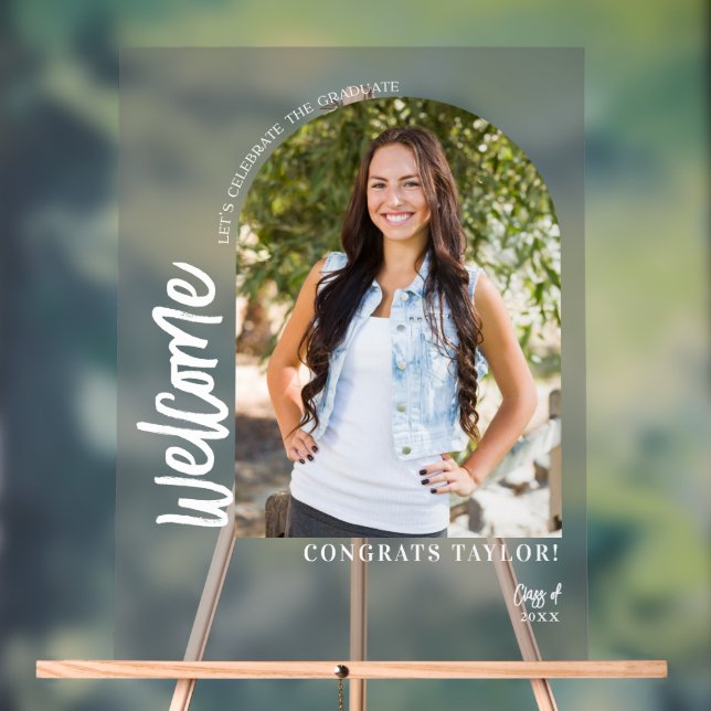 Panneau En Acrylique Arc moderne Photo Graduation Party Welcome Frosted (Neutre)