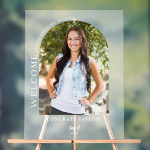 Panneau En Acrylique Arc moderne Photo Graduation Party Welcome Frosted