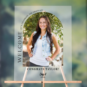 Panneau En Acrylique Arc moderne Photo Graduation Party Welcome Frosted